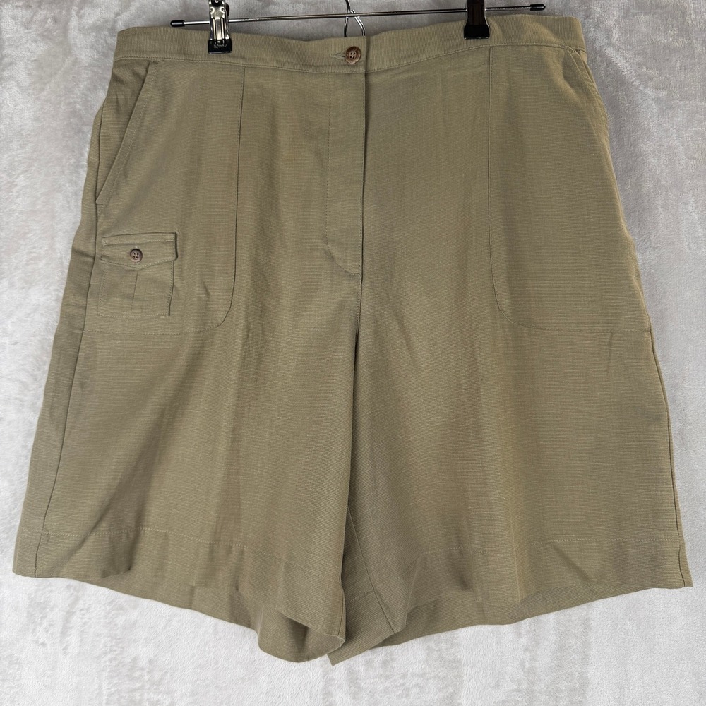 Lizgolf Liz Claiborne Womens 18 Olive Green Linen Blend High Rise Shorts RN52002